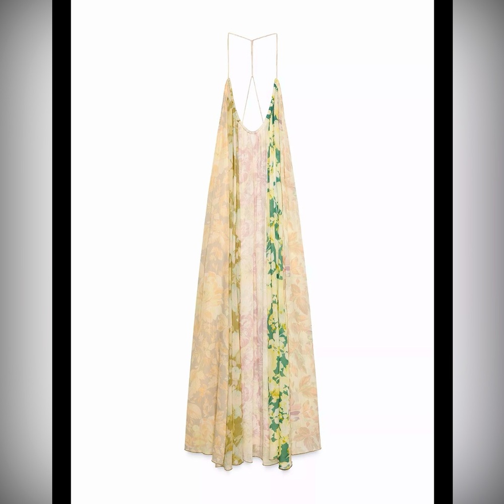 NWT Zara Floral Maxi Dress with Green Accents - Picture 2 of 3